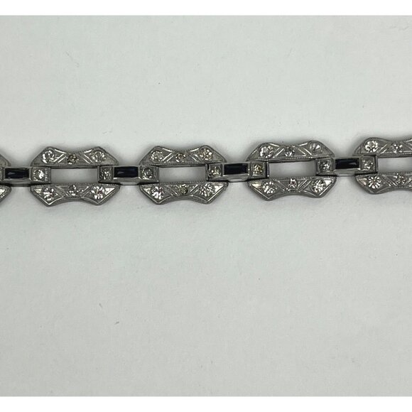 Vintage Art Deco Style Silver-Tone Bracelet Marcasite & Blue Stones - Picture 6 of 9